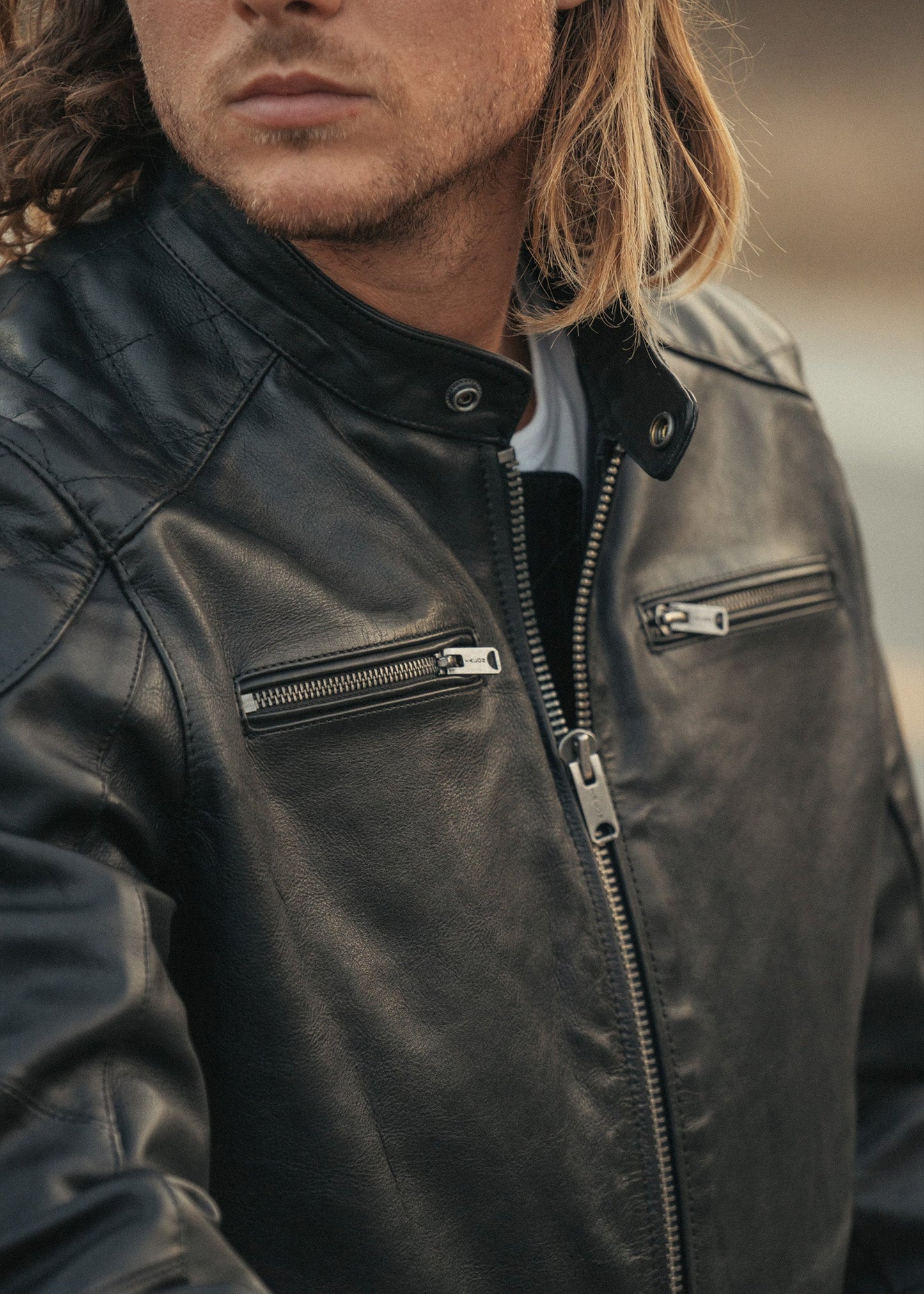 Iron & Resin Elsinore Leather Motorcycle Jacket with Front Zipper Closure