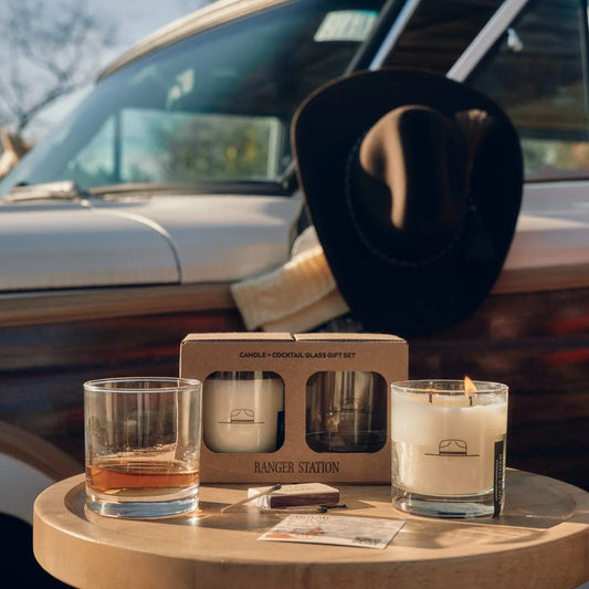 Candle + Cocktail Glass Gift Set — Old Fashioned - Iron & Resin Garage Denver