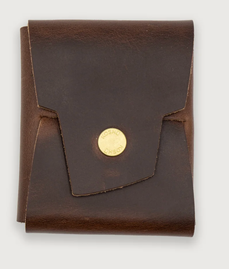 Koshū Wallet - Chromexcel - Brown Burgundy - Polished Brass Snap